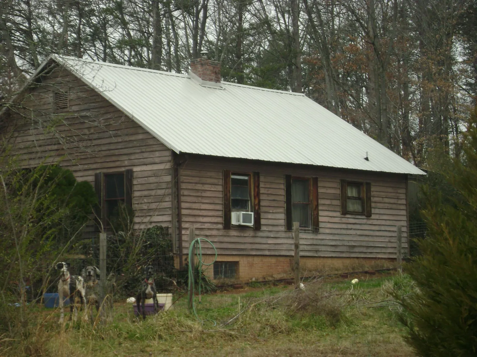 White metal roof on an old wood sided farmhouse, from a Metal Roof Installation job in Spofford